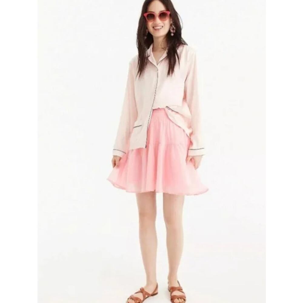 J CREW 2 Tiered Cotton Voile Peony Pink Ruffle Tier A Line Mini Skirt sz 2
